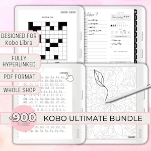 May include: Kobo Ultimate Bundle digital planner with over 900 pages. Includes a crossword puzzle, daily planner, handwriting practice, and a coloring page. Designed for Kobo Libra.