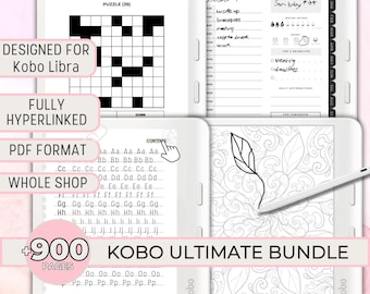 Kobo Bundle, Kobo Libra Colour Daily Planner Games Puzzles Gratitude Journal Tracing Kobo Template Hyperlinked Elipsa 2E, Elipsa, Sage