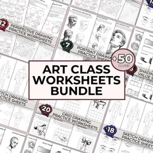 Art Class Printable Bundle - Drawing Lesson Worksheets, Pencil Drawing Tutorial, Learn To Draw, Art Lesson Shading Grid Perspective Drawing