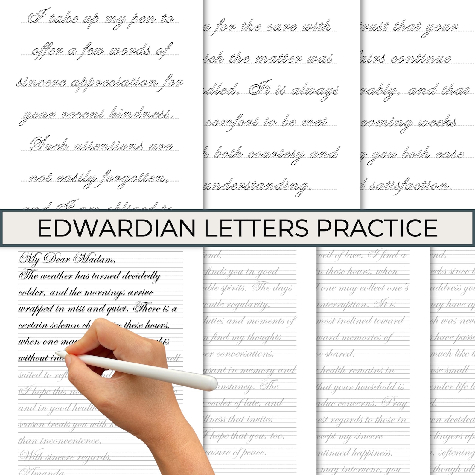 Edwardian Elegant Cursive Handwriting Practice Worksheets, Printable ...