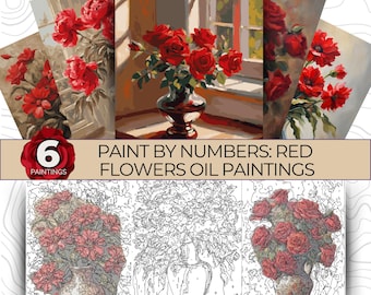 Red Flowers Oil Painting Paint By Numbers Color By Numbers Kit For Adults Paint by Number Printable Adult Coloring Pages Color Palettes