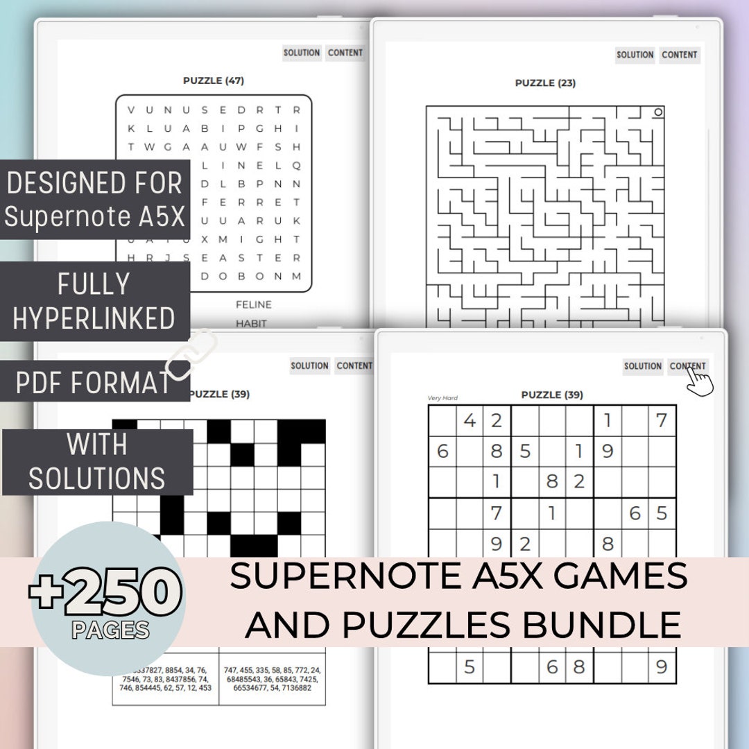 Supernote Games & Puzzles Bundle Supernote A5X Sudoku Word Search Brain ...