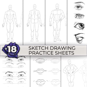 Sketch Drawing Practice Worksheets, Pencil Drawing Tutorial Printable Learn To Draw Art Lesson Class, How to Draw, Drawing Lesson Resource