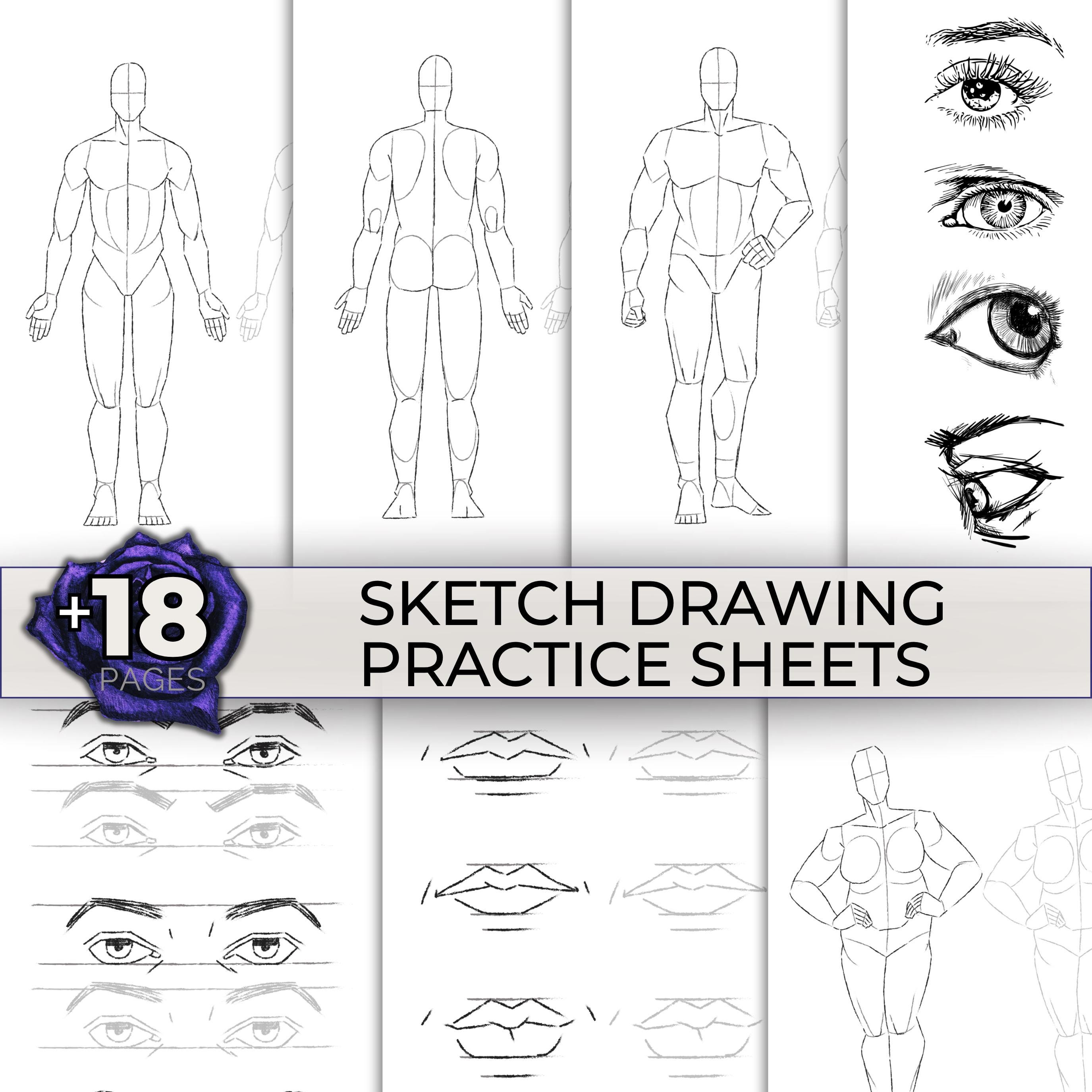 Sketch Drawing Practice Worksheets, Pencil Drawing Tutorial Printable Learn To Draw Art Lesson Class, How to Draw, Drawing Lesson Resource