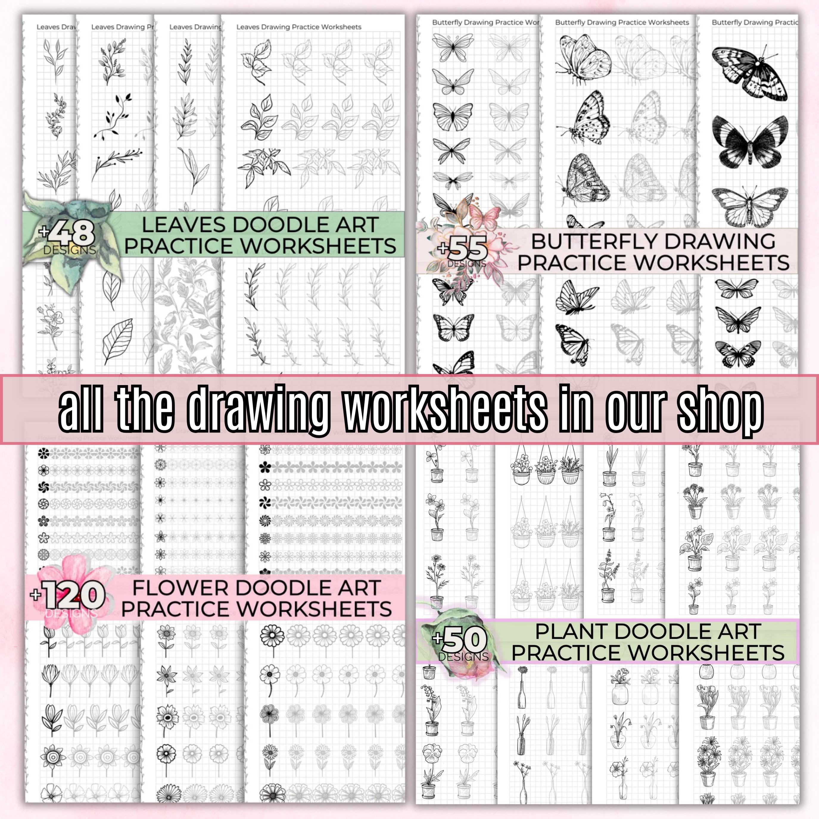 Bundel Tekenbladen, Bloemen, Bladeren, Vlinder Tekenen, Werkbladen  Arcering, Afdrukbaar Tekenblad, Potloodtekenoefeningen, Leer tekenen - Etsy  België, image size:2750x2750