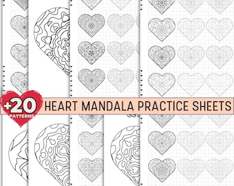 Heart Mandala Pattern Practice Sheet Mandala Pattern Template Training Sheets Mandala Art Mandala Printable Zentangle Patterns Tracing
