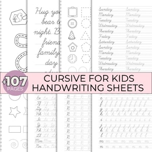Cursive for Kids, Homeschool Cursive Handwriting Practice Worksheets, Alphabet Letter Tracing, Printable Activity, Preschool Kindergarten