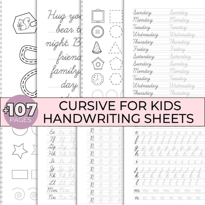 Cursiva para niños, hojas de trabajo para practicar la escritura