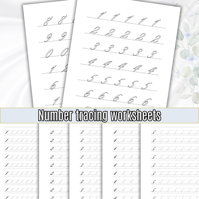 May include: Black and white printable number tracing worksheets for children. The worksheets feature numbers 1 through 6 with dotted lines for tracing.