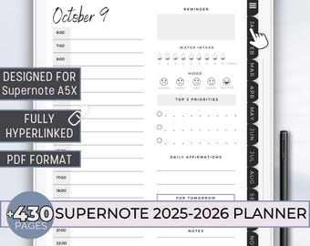 Supernote 2025-2026 Planner, Supernote A5X Daily Planner Yearly Monthly Calendar Supernote Template Supernote A6X Supernote A6X2 Nomad