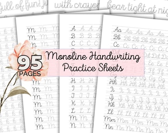 Monoline Bouncy Cursive Handwriting Practice Workbook, Lettering Workbook, Penmanship Practice Lettering Guide, Monoline Cursive Calligraphy