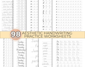 Aesthetic Handwriting Worksheets Printable, Improve Handwriting Beautiful Lettering Practice Alphabet Writing Sheets Printable Workbook