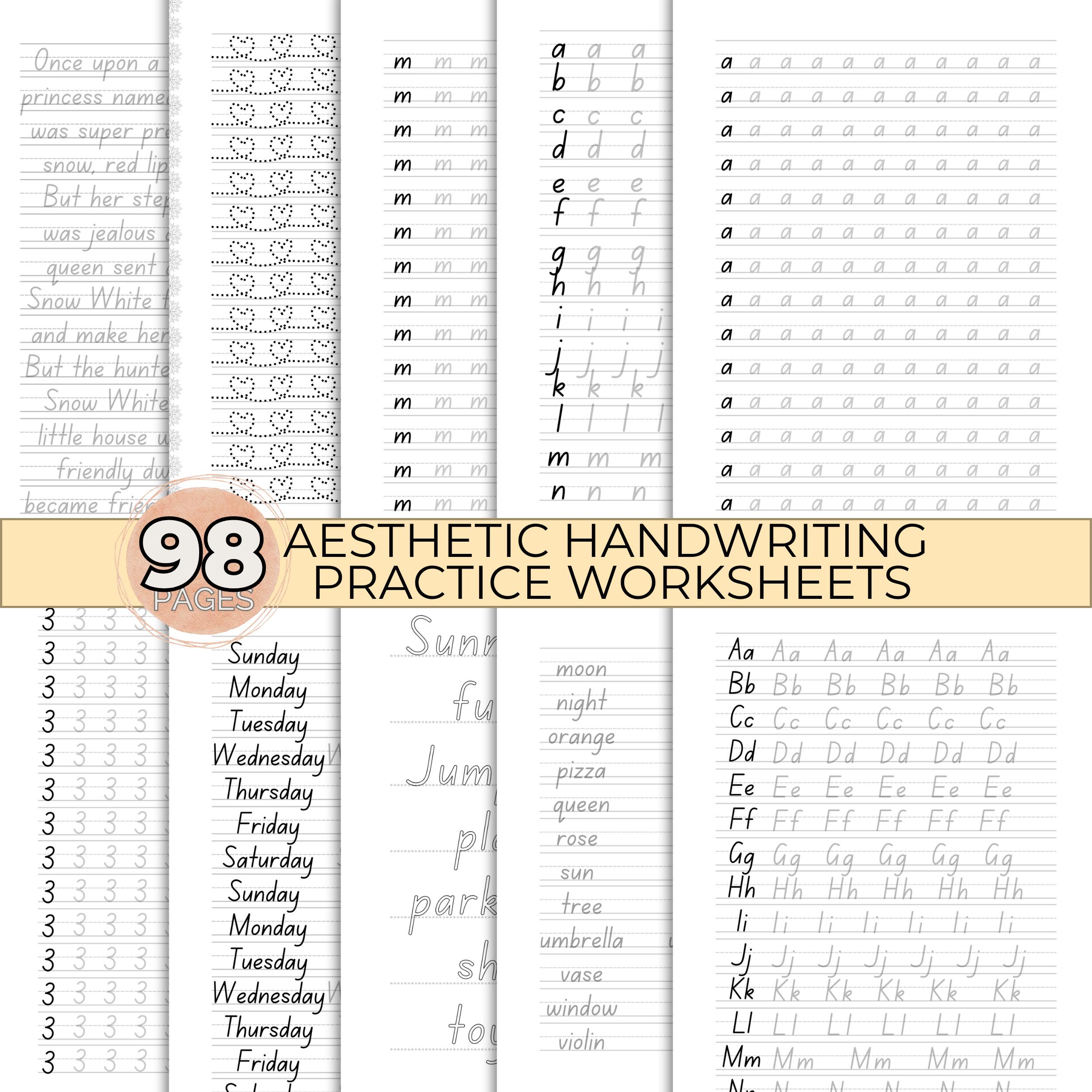 Aesthetic Handwriting Worksheets Printable, Improve Handwriting