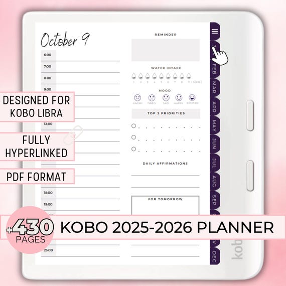 Kobo Libra 2025-2026 Planner, Kobo Libra Colour Daily Planner Yearly Calendar Monthly Calendar Template Hyperlinked Elipsa 2E, Elipsa, Sage