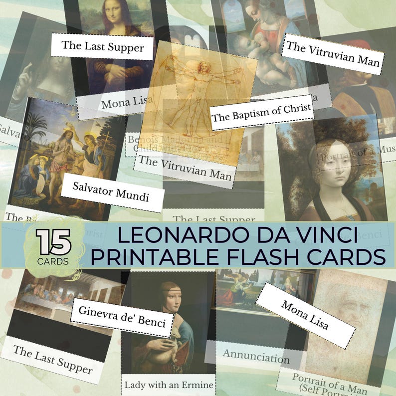Leonardo Da Vinci Flash Cards Printable Montessori Education Homeschool ...