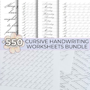 Paquete de hojas de trabajo de escritura cursiva, hojas de trabajo de práctica de escritura cursiva, mejora la escritura cursiva monolineal elegante y linda