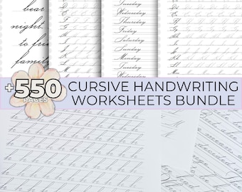 Cursive Handwriting Worksheets Bundle, Cursive Writing Practice Worksheets, Improve Cursive Writing Elegant Monoline Cute