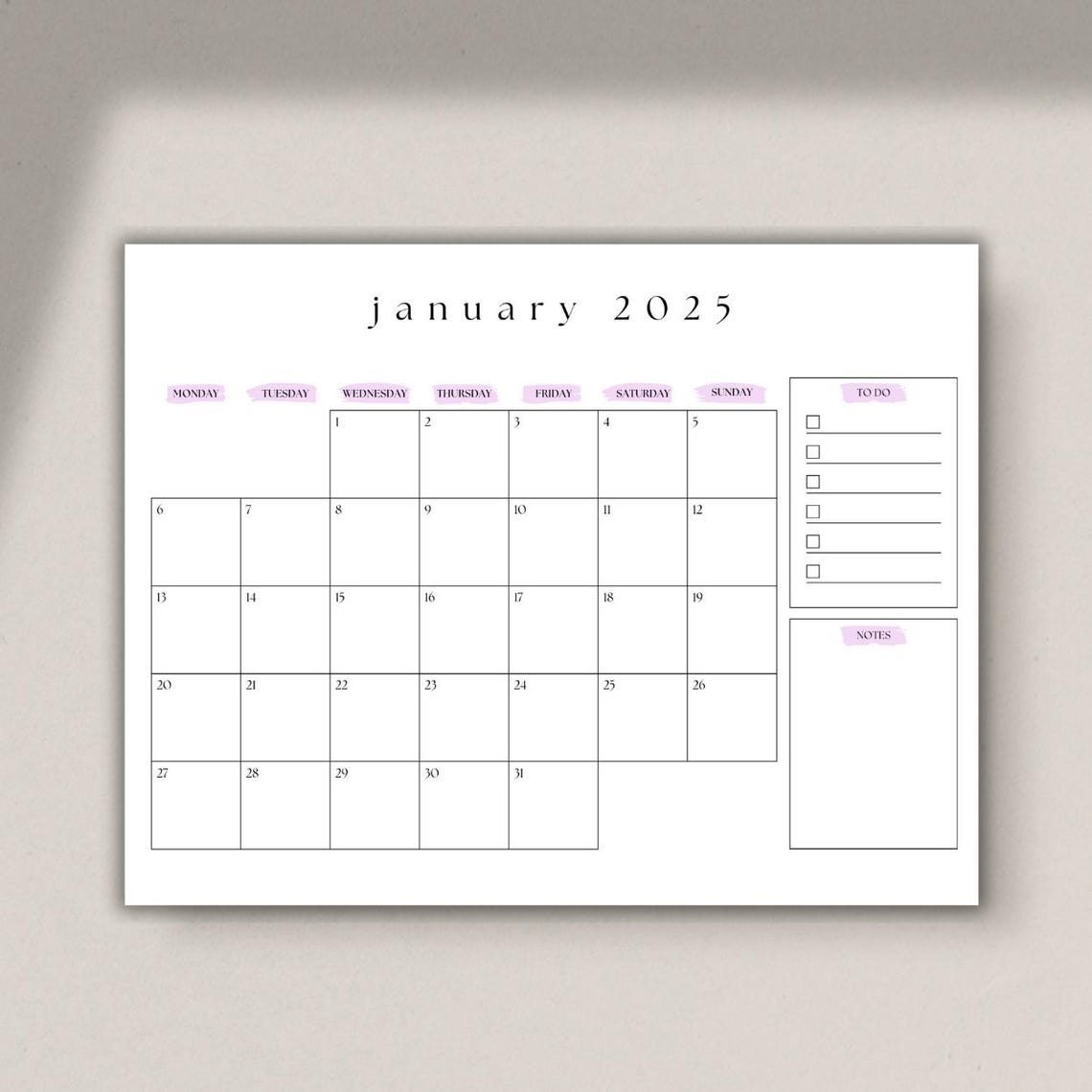 Monthly Calendar 2024 2025 Printable Monthly Planner Landscape 2024