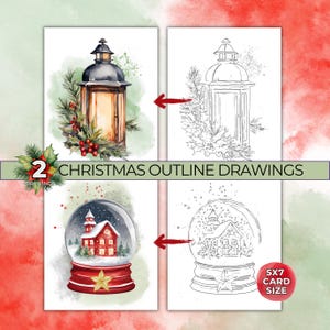 Christmas Snow Globe Outline Drawings for Painting, Watercolor Drawing Outlines Christmas Lantern Coloring Page Traceable Printable Template
