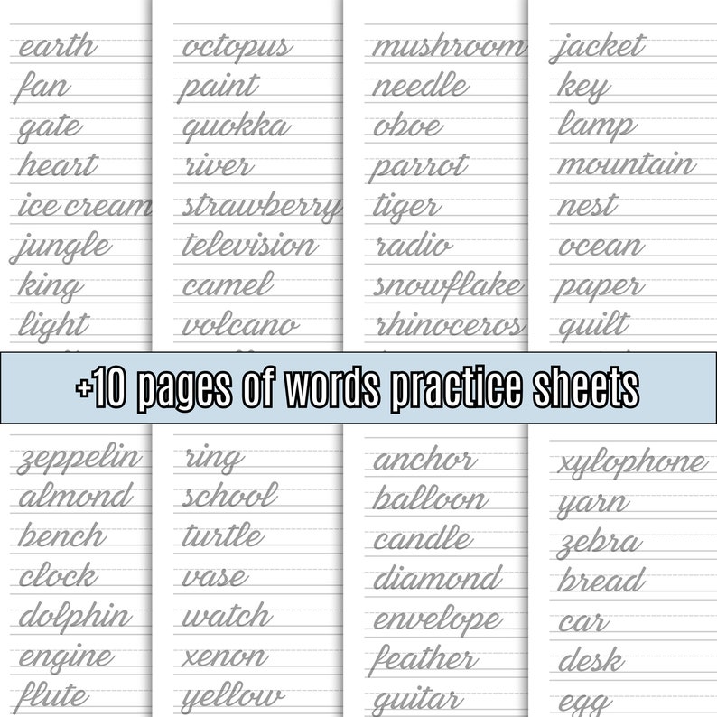 Calligraphy Practice Sheets, Printable Hand Lettering Worksheet Brush ...