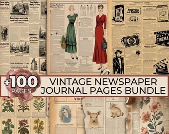Vintage Newspaper Junk Journal Pages, Retro Advertisements Old Headline, Junk Journal Supply Kit, Old Paper Ephemera Grunge Scrappy Papers