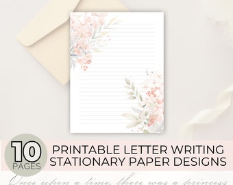 花柄のレター用紙、印刷可能な文房具セット（PDF）