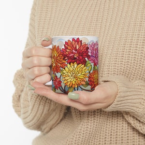 Mug Flowers Chrysanthemum Floral Design Drinkware Housewarming Gift for Her Kitchen Decoration Glasses for Garden Lover