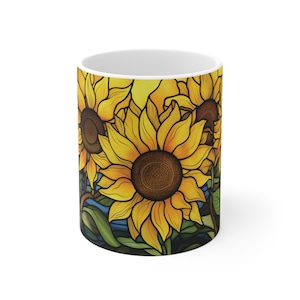 Mug Sunflower Floral Mugs Vintage Boho Cottagecore Cups Gift for Her Housewarming Gifts for Wife Garden Lover of Nature Art Pressed Flowers