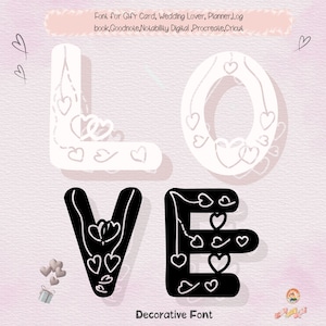 Fuente decorativa de amor, fuente LGBTQ, fuente de monograma dividido, fuentes del día de San Valentín, fuente manuscrita linda, fuente de corazón, fuentes Cricut, fuente Procreate, LGBTQ