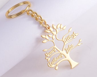 Personalized Family Tree Keychain: Engraved Name Keyring