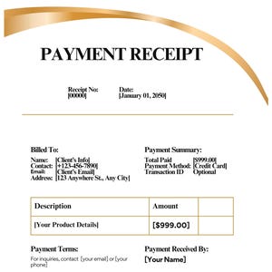 Editable and Printable Business Payment Receipt Invoice