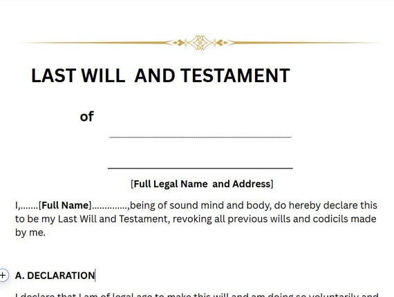 Editable Last Will and Testament (Printable & Downloadable)