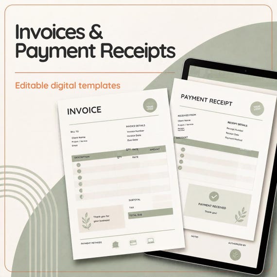 Freelance Invoice Template, Fillable PDF & Word, Payment Receipt (Digital Download)