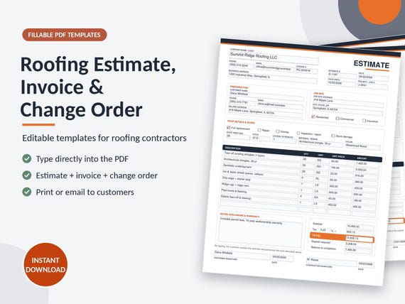 Roofing Estimate, Invoice & Change Order Templates (PDF, Word)