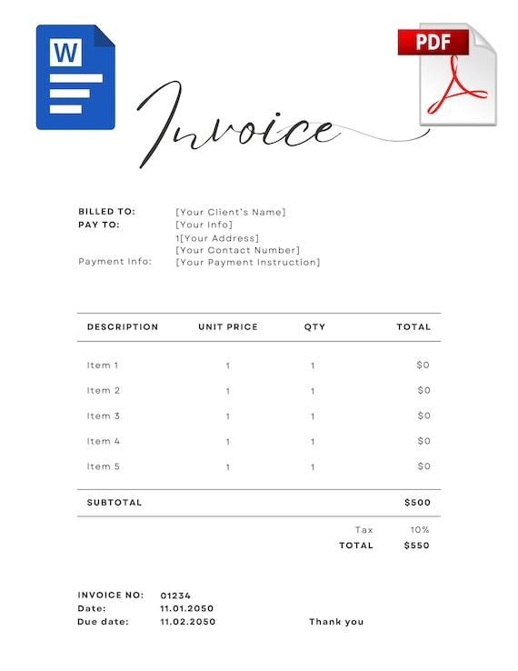 Editable and Printable Simple Minimalist Business Invoice