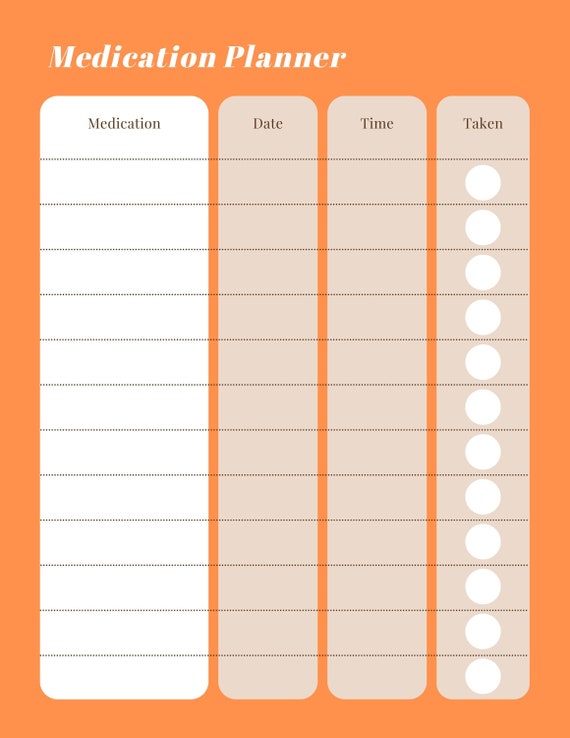 Editable & Printable Medication Planner - PDF and MS Word Formats