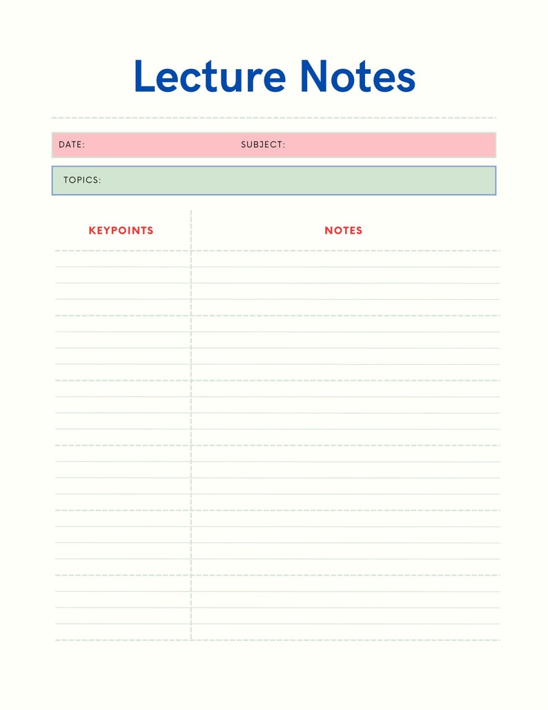 Editable and Printable Minimal Lecture Notes Planner - Etsy