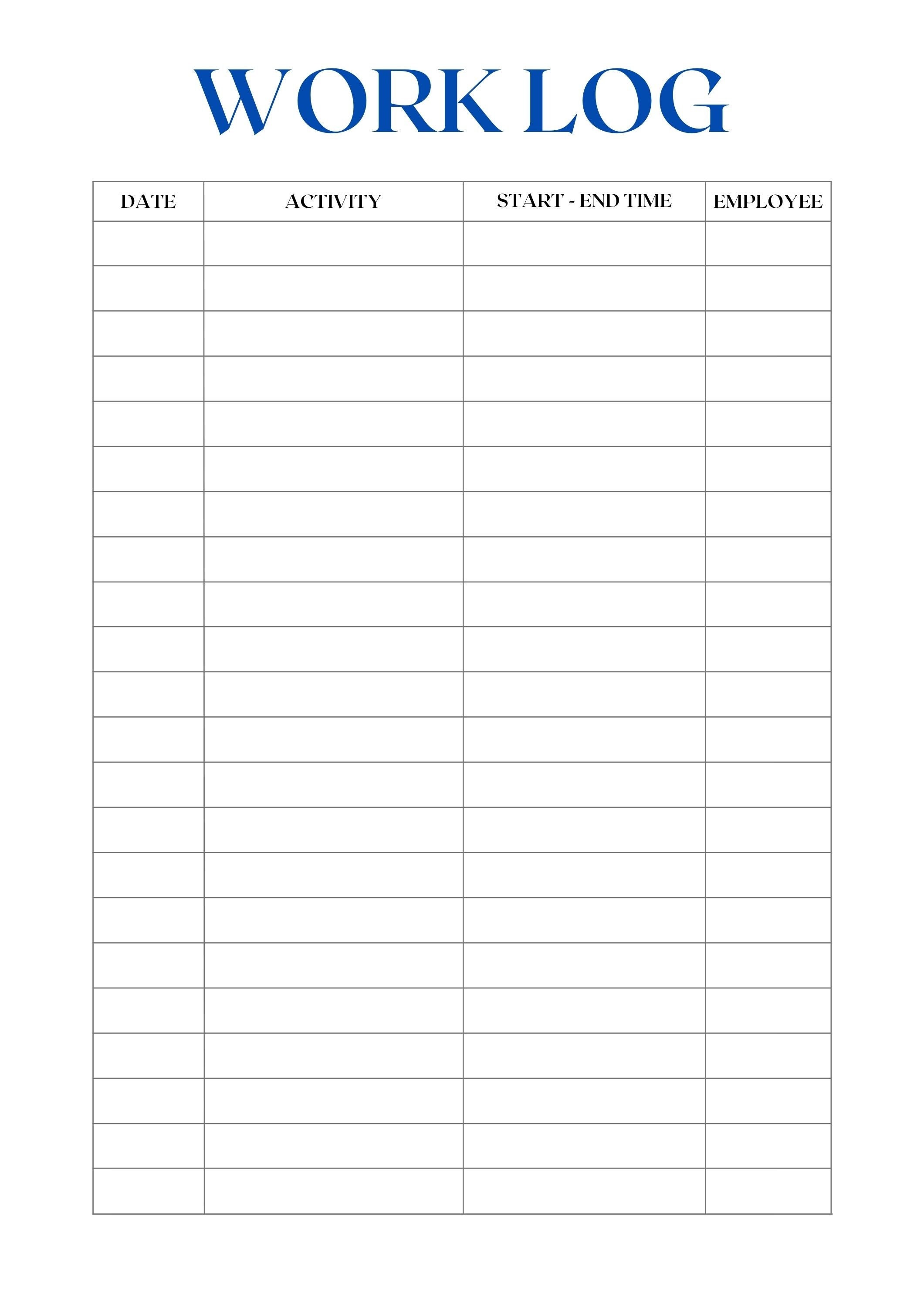 Printable Daily Work Log