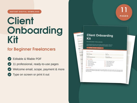 Freelancer Client Onboarding Template, Editable Fillable PDF, Beginner Freelance Business Starter Kit, Digital Download