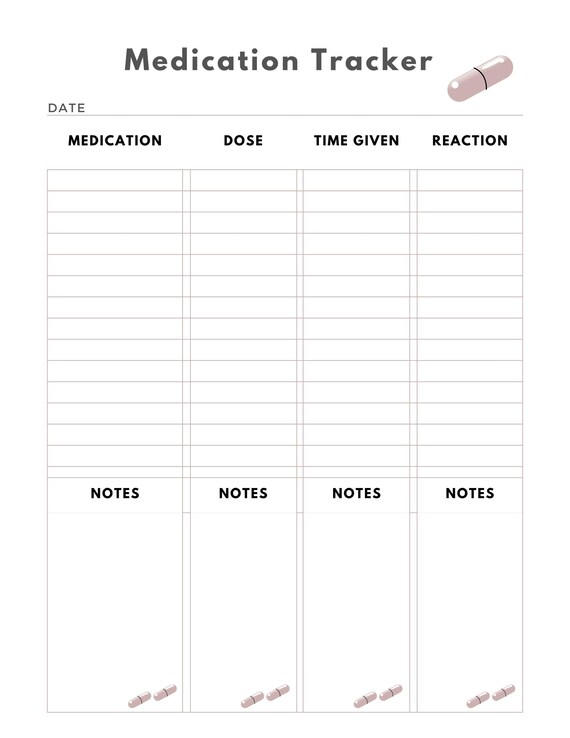 Printable Medication Planner Sheet