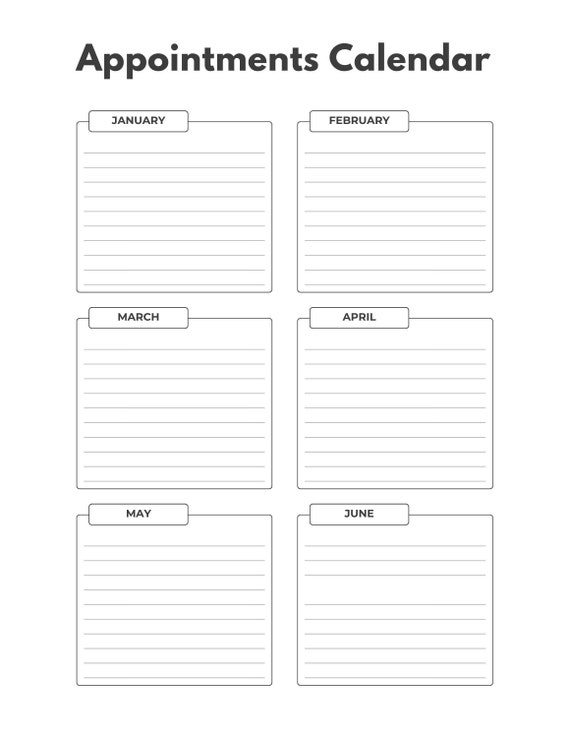 Printable Appointments Calendar from January - December