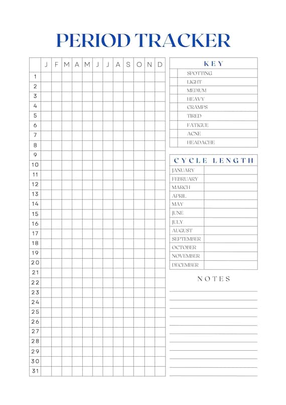 Printable PERIOD TRACKER (Instant Download)