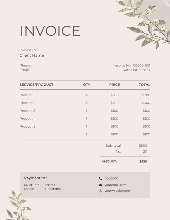 Editable and Printable Simple Invoice Template
