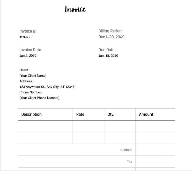 Invoice In Cursive Contractor Minimalist Invoice Template - Editable and Printable - Etsy
