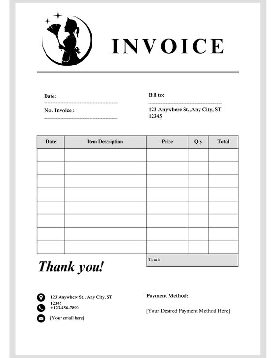 Modern Cleaning Contractor Invoice: Editable PDF & Word Template