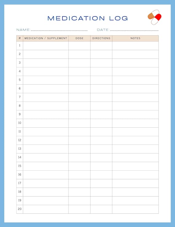 Printable Medication Log Sheet Planner (Instant Download)
