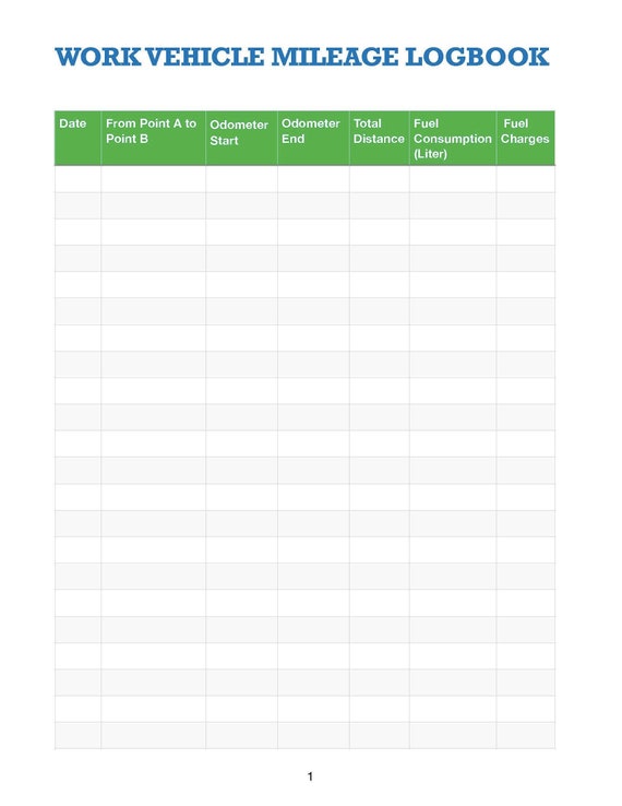 Work Vehicle Mileage Log Book: Fuel Cost Tracker (Printable)