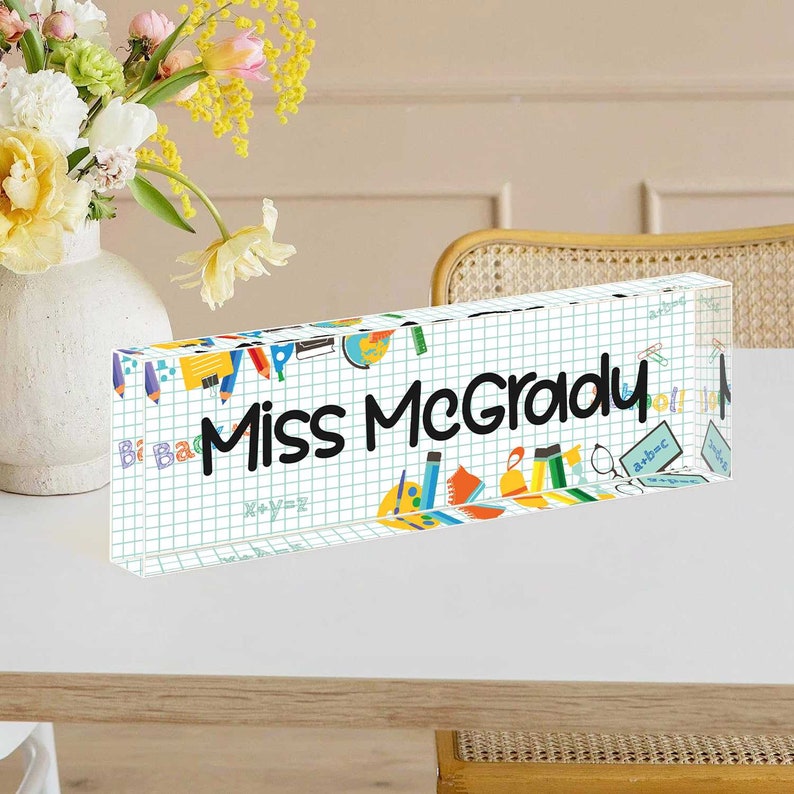 Personalized Teacher Desk Name Plate, Teacher Appreciation Gift, Teacher Name Plate, Teacher Gift, Acrylic Name Plate for Teacher image 1