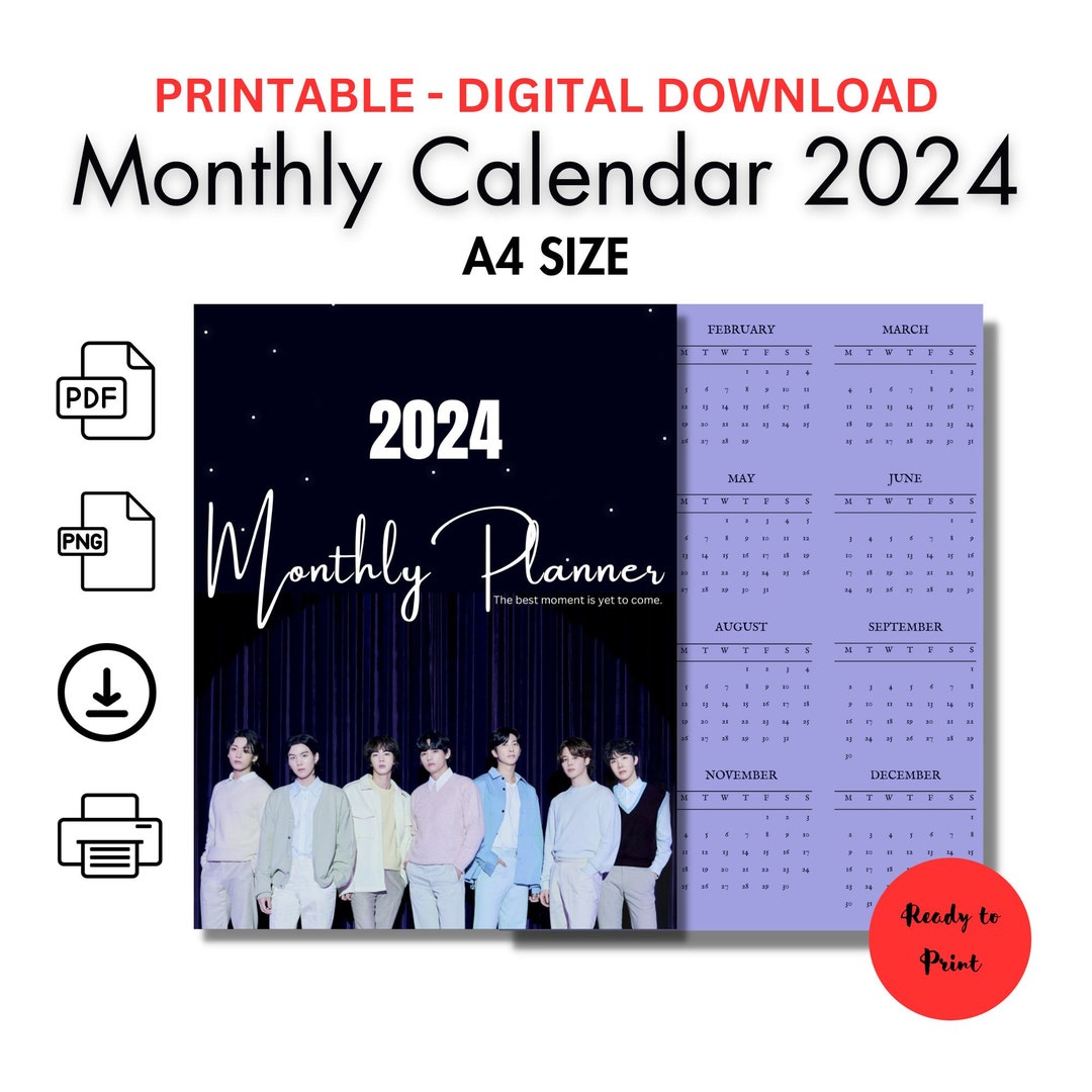 Calendrier 2024 imprimable agenda mensuel sur le thème BTS