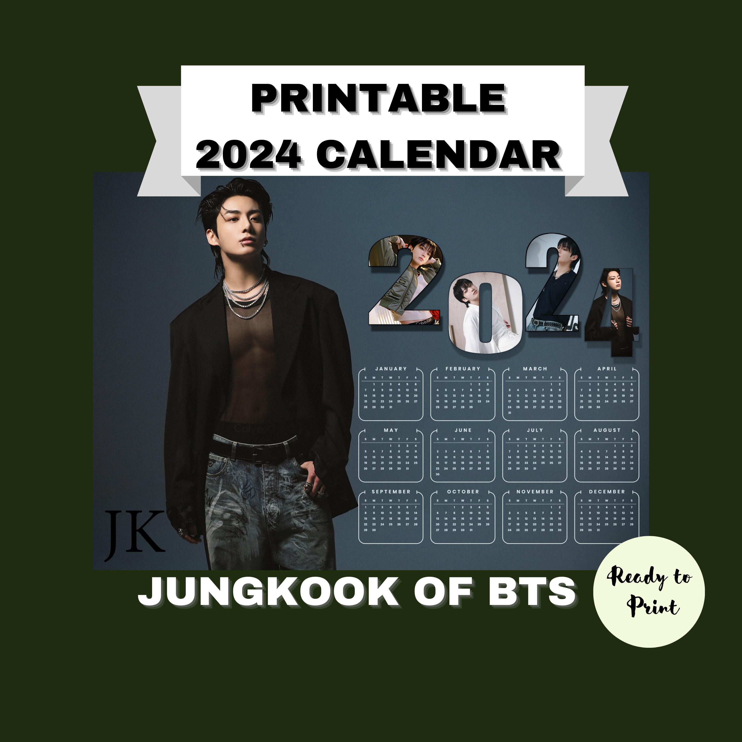 2024 BTS Calendar Printable JUNGKOOK Themed - Etsy